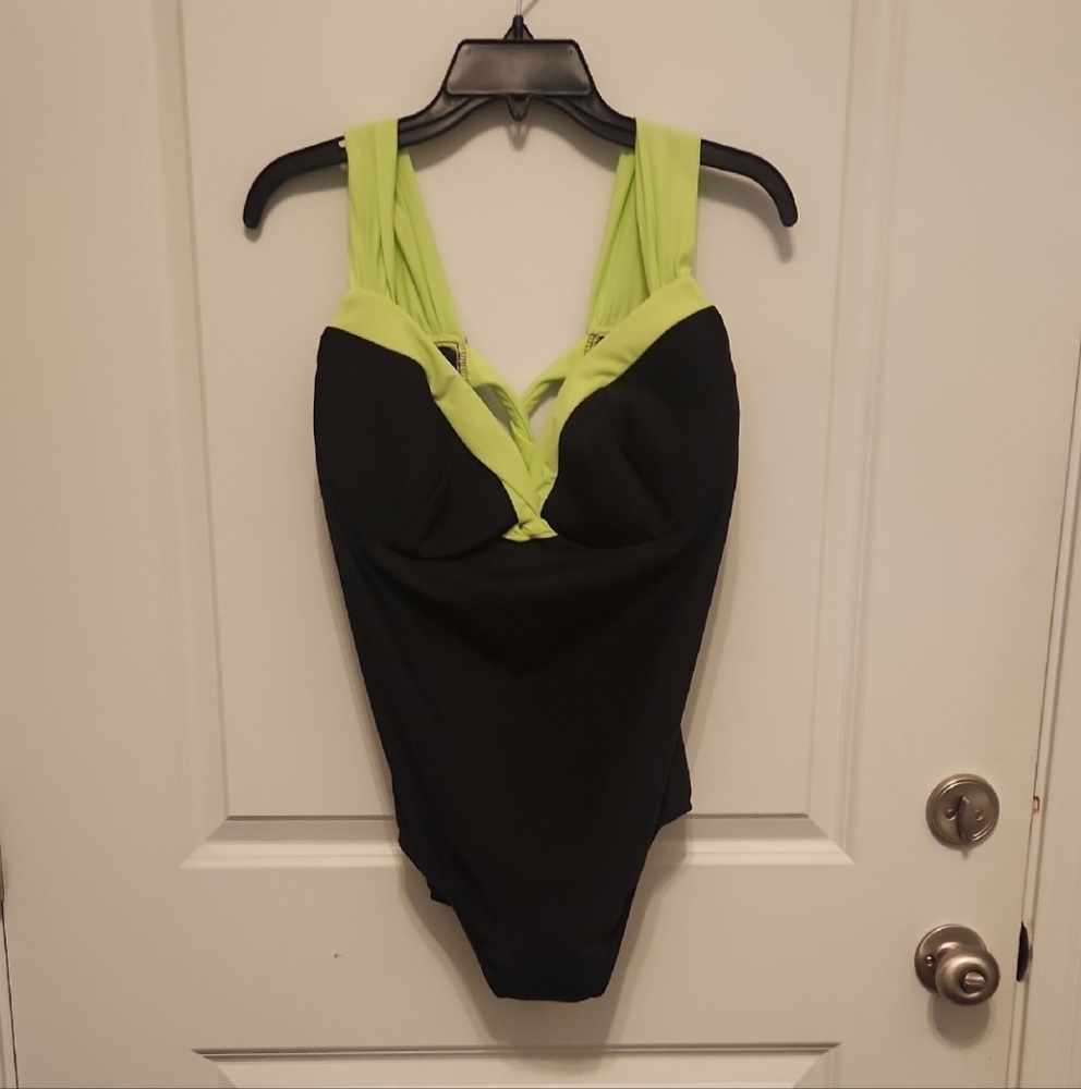 Black and Neon Green Swimsuit
